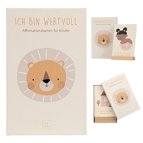 The Life Barn Affirmationskarten Ich Bin Wertvoll für Kinder mit Holzaufsteller für mehr Selbstbewusstsein, Selbstliebe, Mut von The Life Barn