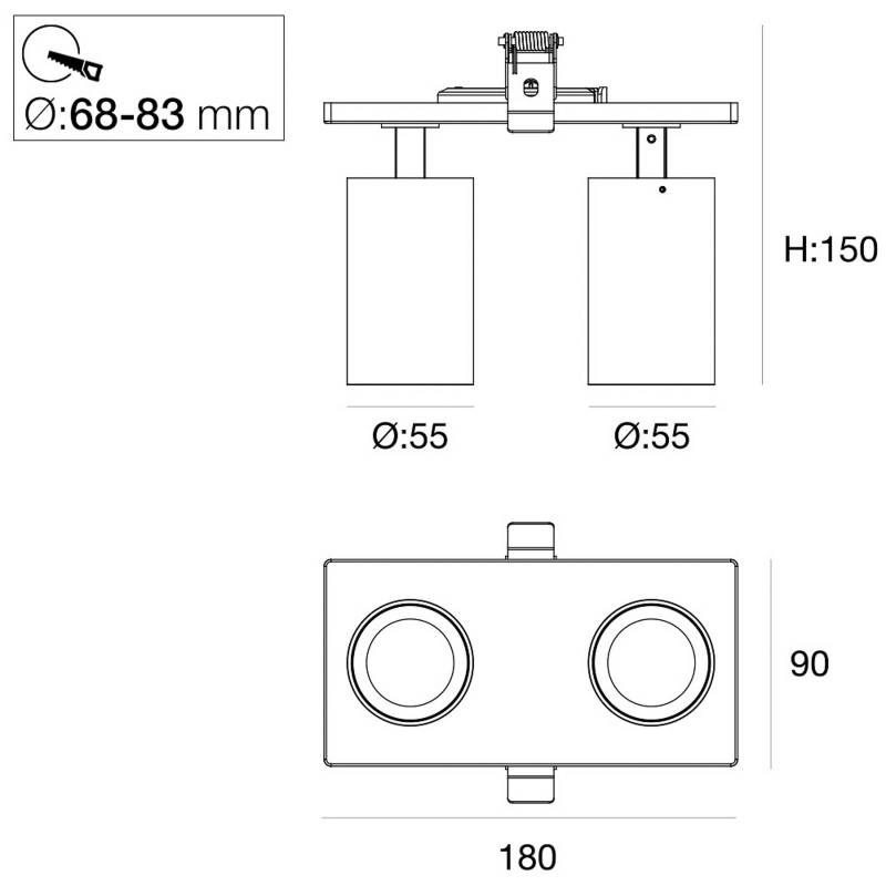 SLC LED-Einbaustrahler Art, 2-fl., weiß, 3.000 K, Aluminium von The Light Group