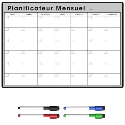 Magnetischer Kalender, Kühlschrank, Monatsplaner & abwischbar | Whiteboard für Kühlschrank mit Markern | für die monatliche Organisation und Familientreffen (42 x 30 cm [A3], grau) von The Magnet Shop