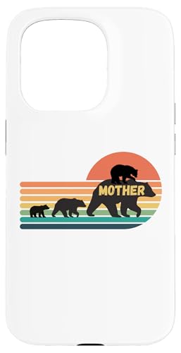 Hülle für iPhone 15 Pro Mutter Bär mit Jungen Vintage Sonnenuntergang - Retro Familie der Bären von The Motherly Hugs Store