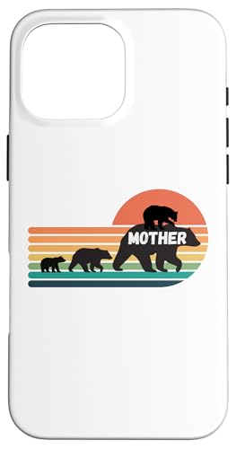 Hülle für iPhone 16 Pro Max Mutter Bär mit Jungen Vintage Sonnenuntergang - Retro Familie der Bären von The Motherly Hugs Store