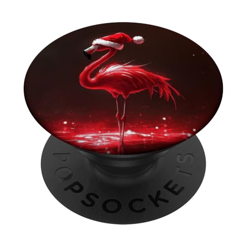 Festlicher Flamingo in Weihnachtsmütze - Weihnachten PopSockets Klebender PopGrip von The Whimsy Cove Bazaar