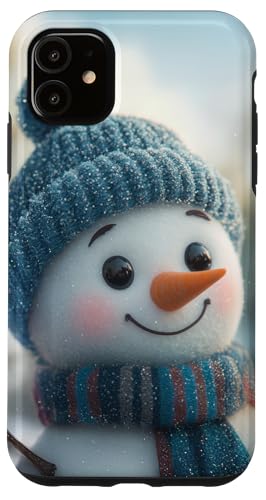 Hülle für iPhone 11 Niedlicher Schneemann mit Pastellmütze und Schal - von The Whimsy Cove Bazaar