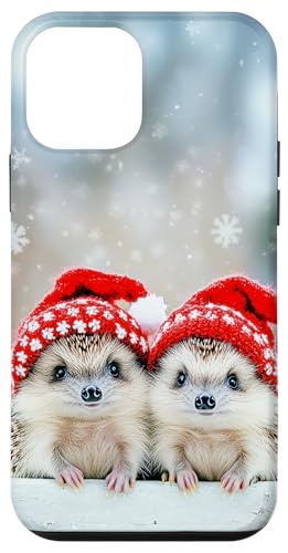 Hülle für iPhone 12 mini Niedliche Igel in Weihnachtsmützen mit Weihnachtsbeleuchtung von The Whimsy Cove Bazaar