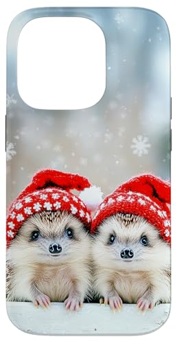 Hülle für iPhone 14 Pro Niedliche Igel in Weihnachtsmützen mit Weihnachtsbeleuchtung von The Whimsy Cove Bazaar