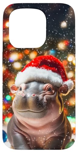 Hülle für iPhone 15 Pro Niedliches Weihnachtsbaby-Flusspferd mit Weihnachtsmütze von The Whimsy Cove Bazaar