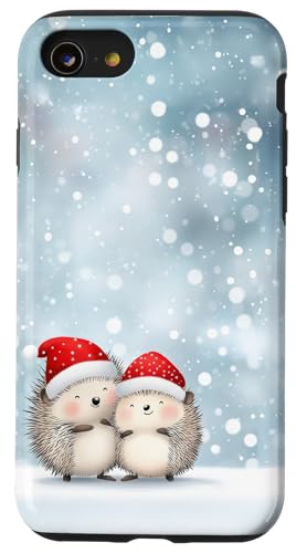 Hülle für iPhone SE (2020) / 7 / 8 Niedliche Igel in Weihnachtsmützen mit Weihnachtsbeleuchtung von The Whimsy Cove Bazaar