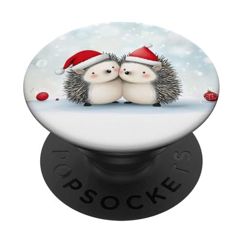 Niedliche Igel in Weihnachtsmützen mit Weihnachtsbeleuchtung PopSockets Klebender PopGrip von The Whimsy Cove Bazaar