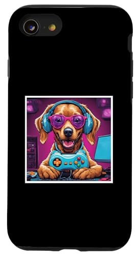 Hülle für iPhone SE (2020) / 7 / 8 Fun Puppy Dog Videospiel Gaming Gamer Controller Art Grafik von The World Has Gone To Dogs Graphic Art and Design