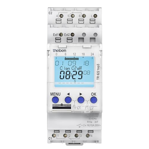 Theben 6220130 TR 622 top3 - Digitale 2-Kanal Zeitschaltuhr mit 2 externen Eingängen und App-Programmierung, perfekt für LEDs, Zeitschalter von Theben