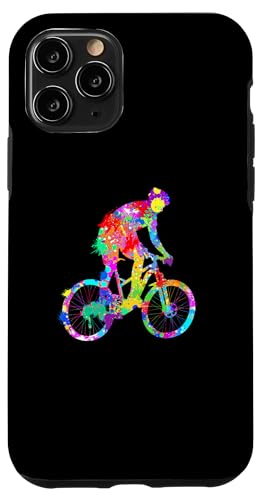 Hülle für iPhone 11 Pro Bicycle Rider, cooles Regenbogen-Splatter-Design für Fahrradfahrer von Therapy Designs