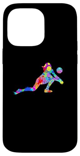 Hülle für iPhone 14 Pro Max Volleyballspieler, cooles Regenbogenkunst-Spritzer-Design von Therapy Designs