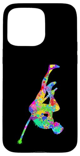 Hülle für iPhone 15 Pro Max Stangenhochspringer, cooles Rainbow Splatter Leichtathletik-Design von Therapy Designs