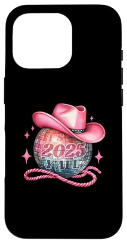 Hülle für iPhone 16 Pro It's 2025 Y'all New Years Discokugel mit rosa Cowboyhut von Therapy Designs