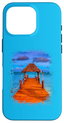 Hülle für iPhone 16 Pro Tropical Pier, Motiv: polynesischer Urlaub, Splatter-Design von Therapy Designs