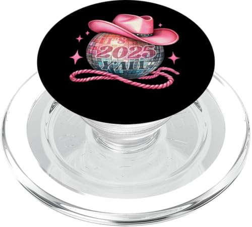 It's 2025 Y'all New Years Discokugel mit rosa Cowboyhut PopSockets PopGrip für MagSafe von Therapy Designs