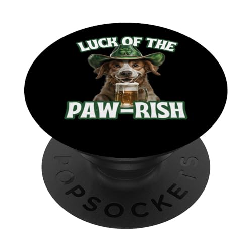 Luck Of The Paw-rish süßer St. Patrick's Day Hund mit Bier PopSockets Klebender PopGrip von Therapy Designs