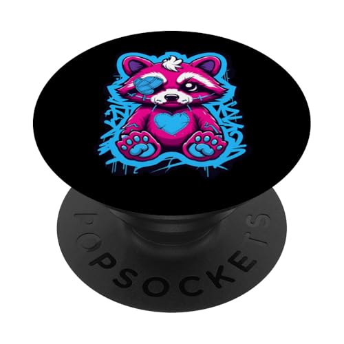 Niedliches und gruseliges Waschbär-Graffiti-Design PopSockets Klebender PopGrip von Therapy Designs