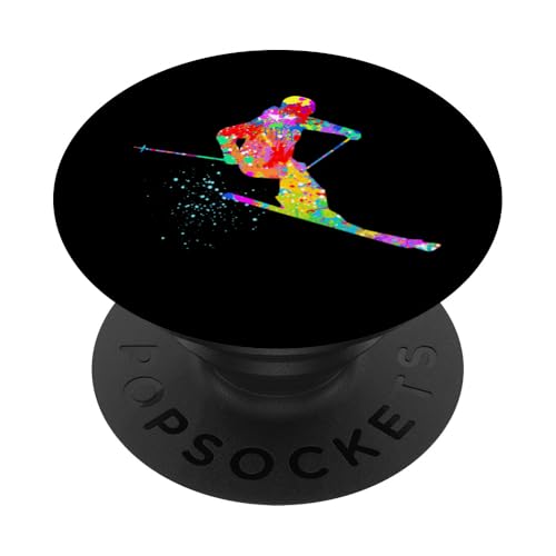 Snow Skier Cool Rainbow Art Splatter Winter Skifahren Design PopSockets Klebender PopGrip von Therapy Designs