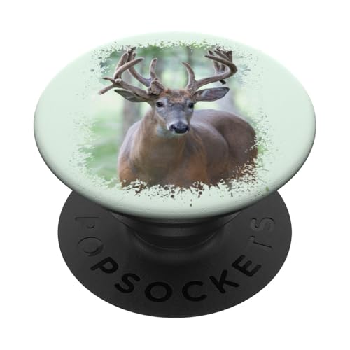 Weißschwanz-Bock-Kunst-T-Shirt mit Wildhirsch PopSockets Klebender PopGrip von Therapy Designs