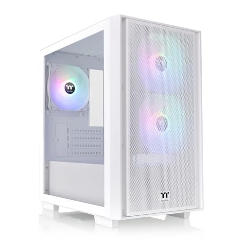 Thermaltake Versa H16 TG ARGB Snow Micro ATX Tower Gehäuse, Seitenteil aus gehärtetem Glas, 3 vorinstallierte ARGB-Lüfter, CA-1Y8-00S6WN-01 von Thermaltake