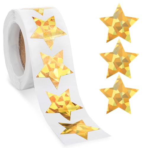 Thinp 500 Stück Gold Sterne Aufkleber,Glitter Stern-Aufkleber,Selbstklebende Stern Belohnung Aufkleber,Deko Stern Aufkleber,Belohnung Sticker für Kinder,für Scrapbooking Grußkarten Basteln-2.5cm von Thinp