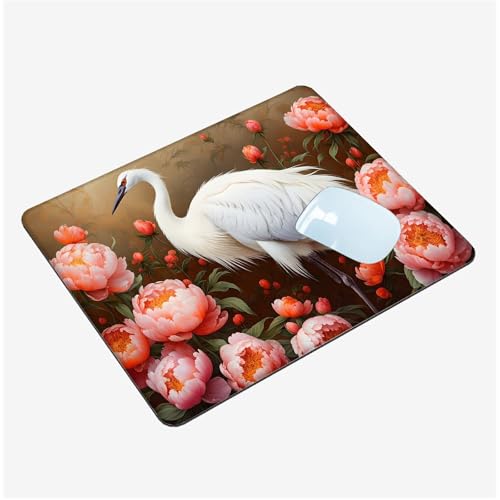 Mauspad Klein 420x350x3mm, Mini Mousepad Pfingstrose Schreibtischunterlage, wasserdichte Gaming Mauspad Vogel Mauspads mit Vernähten Kanten, rutschfeste Mouspad, Tragbar, Schreibtisch Zubehör T1-212 von Thooaixy