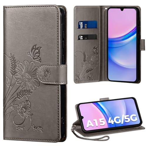 Handyhülle für Samsung Galaxy A15 5G Hülle, für Galaxy A15 5G Hülle PU Lederhülle Tasche Flip Case Kartensteckplätzen Schutzhülle Klapphülle Kompatibel mit Samsung A15 5GHülle, Grau von Thorhülle