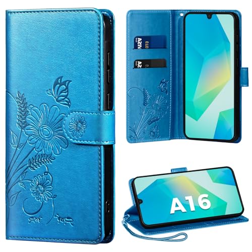 Handyhülle für Samsung Galaxy A16 4G/5G Hülle, Schutzhülle für Galaxy A16 PU Lederhülle Tasche Flip Case Kartensteckplätzen Klapphülle Kompatibel mit Samsung A16 5G Hülle, Blau von Thorhülle