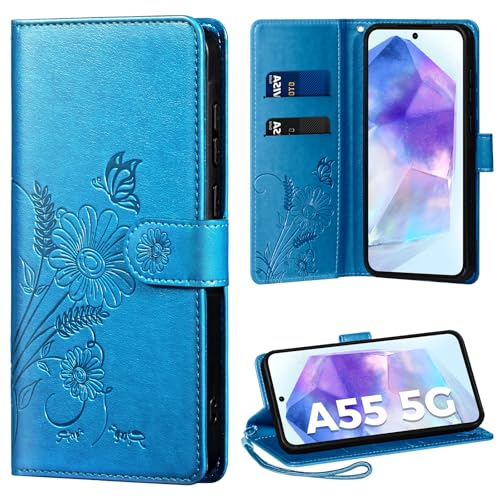 Handyhülle für Samsung Galaxy A55 4G/5G, Hülle für Galaxy A55 5G PU Lederhülle Tasche Flip Case Kartensteckplätzen Schutzhülle Klapphülle Kompatibel mit Samsung A55 Hülle, Blau von Thorhülle