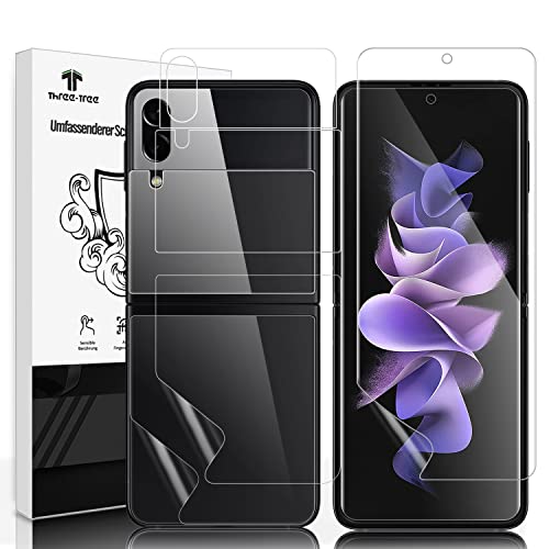 Schutzfolie Folie für Samsung Galaxy Z Flip 3 5G, 2 Sätze × 4 Stück Displayschutzfolie - [Fingerabdruck-ID Unterstützen] [Selbstheilung] [3D-Volle Bedeckung] [HD Klar] für Samsung Z Flip 3 5G -1 von Three-Tree