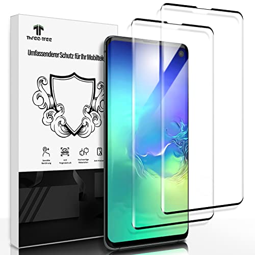 Schutzfolie für Panzerglas für Samsung Galaxy S10, 2 Stück Fingerabdruck-ID Unterstützen, 9H Härte, Sensible Berührung, 3D-Volle Bedeckung, Anti-Kratzen, HD Displayschutzfolie für Galaxy S10-1 von Three-Tree