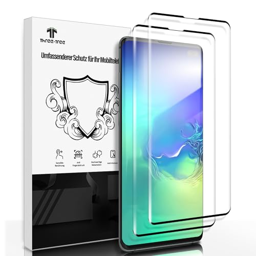 Schutzfolie für Panzerglas für Samsung Galaxy S10, Fingerabdruck-ID unterstützen Panzer Schutz Glas 2 Stück, 3D-Volle Bedeckung, perfekte Passform HD 9H Hartglas Displayschutzfolie für Galaxy S10-1 von Three-Tree