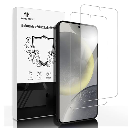 Schutzfolie für Panzerglas für Samsung Galaxy S24 5G, Fingerabdruck-ID Unterstützen Sensible Berührung, [9H] [Ultrabeständig] [HD-Klar] [Anti-Kratzen], 2 Stück Display Panzer Folie für Samsung S24-1 von Three-Tree