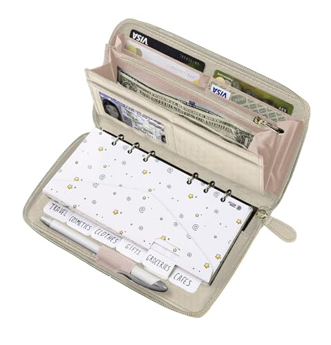 Geldumschläge Brieftasche Beige All in One Budget System RFID Blockierung mit 12x Tabbed Cash Envelopes 12x Monatliche Budget Karten 1x Jahre Budget Planner Blatt Komplettes Geld Organizer Set für von Three Way Cut