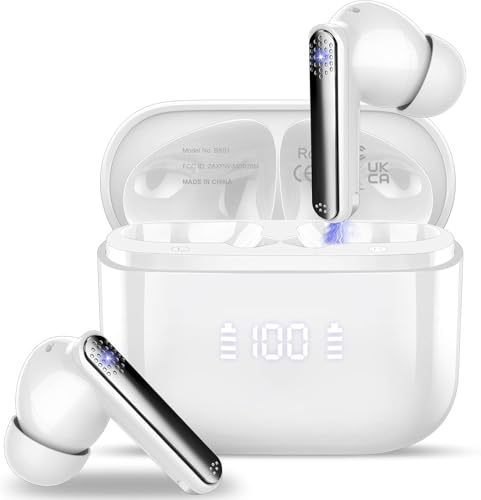 Thunelec Bluetooth Kopfhörer, Bluetooth 5.3 Kopfhörer mit Stereo HiFi, Wireless In Ear Kopfhörer mit HD Mic Weiß von Thunelec