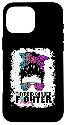 Hülle für iPhone 16 Pro Max Schilddrüsenkrebs Bewusstsein Krieger Blaugrün & Lila Rosa Band von Thyroid Cancer Support Squad Awareness Outfit