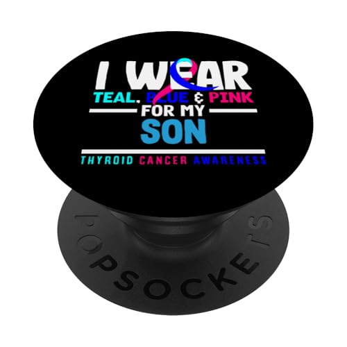 Ich trage blaublau/rosa, um meinen Sohn auf Schilddrüsenkrebs aufmerksam zu machen PopSockets Klebender PopGrip von Thyroid Cancer Support and Awareness Gifts