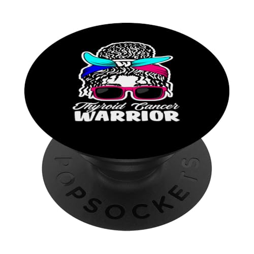 Schilddrüsenkrebs Bewusstsein Krieger lockiges Haar Bandana PopSockets Klebender PopGrip von Thyroid Cancer Support and Awareness Gifts