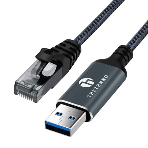 Thzzhnno USB zu Ethernet Adapter 3M, USB 3.0 A auf RJ45 Stecker, Kabel direkt angeschlossenes Gigabit-LAN-Netzwerk, kompatibel mit Laptop, PC, MacBook, Switch, Windows, MacOS, Linux von Thzzhnno