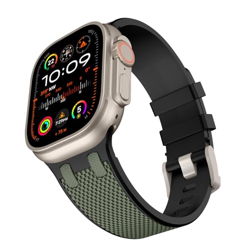 TiMOVO Armband Kompatibel mit Apple Watch 42/44/45/46/49mm für Frauen Männer, Stilvolles Zweifarbiges Sport Ersatzuhrarmband für iWatch Ultra 2 Ultra SE Series 10 9 8 7 6 5 4 3 2 1, Armeegrün+Schwarz von TiMOVO