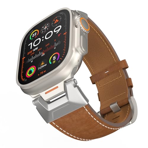 TiMOVO Armband Kompatibel mit Apple Watch 49mm 45mm 44mm 42mm für Männer Frauen, Leder Schnellverschluss Ersatzband für iWatch Ultra 2 Series 9 8 7 6 5 4 3 2 1 SE, Hellbraun von TiMOVO