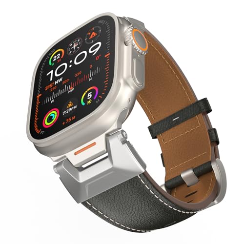 TiMOVO Armband Kompatibel mit Apple Watch 49mm 46/45mm 44mm 42mm für Männer Frauen, Leder Schnellverschluss Ersatzband für iWatch Ultra 2 Ultra SE Series 10 9 8 7 6 5 4 3 2 1, Schwarz von TiMOVO