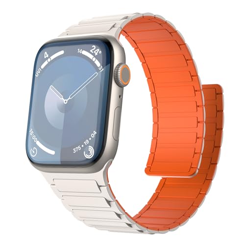 TiMOVO Magnetarmband Kompatibel mit Apple Watch-Armbändern 42/44/45/46/49 mm Herren Damen,Sport-Ersatzarmband für iWatch Ultra 2 Ultra SE2 SE Serie 10 9 8 7 6 5 4 3 2 1,Sternenlicht Orange von TiMOVO