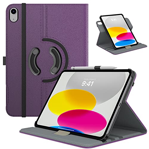 TiMOVO Hülle Kompatibel mit iPad 10 Generation 10,9 Zoll 2022, iPad 10 Hülle, 90° Drehbar PU Schutzhülle, Smart Case mit Standfunktion & Stift Schleife für iPad 10 Gen, Violett von TiMOVO