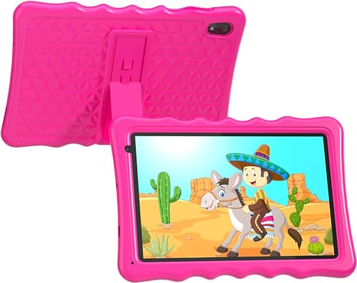 Kinder-Tablet, 10,1 Zoll Android 13 Tablet für Kinder, 4 GB RAM 32 GB ROM 5000 mAh Akku, Kleinkind-Tablets mit Bluetooth, WLAN, Kindersicherung, Dual-Kamera, stoßfeste Hülle (Rosa) von Tibuta