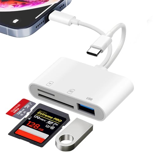 USB C SD Kartenleser für iPhone iPad, 3 in 2 Light-ning SD Kartenleser mit SD/MicroSD/USB3.0 3 Slots, USB C OTG Adapter Speicherkartenleser Kamera Kartenleser für iPhone/iPad/Mac/Android Handys/Kamera von Ticenpe