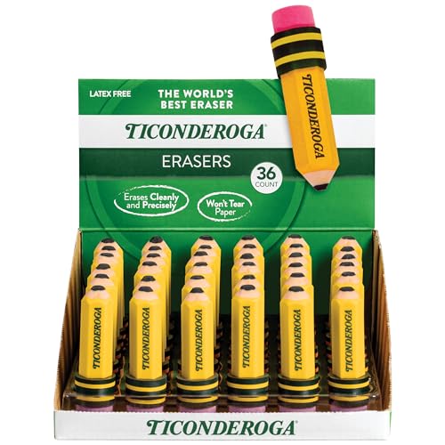 TICONDEROGA Radiergummi, Bleistiftform, gelb, 36 Stück (38936) von Ticonderoga