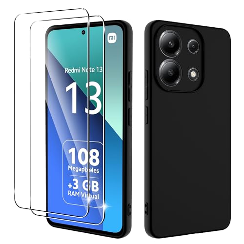 Hülle für Xiaomi Redmi Note 13 4G (Nicht für 5G) Case mit 2 Stücks für Panzerglas Schutzfolie Displayschutzfolie, Soft Matte Handyhülle [Kamera Schutz] [Weiche Innenschicht] Anti-Scratch Schutzhülle von Tieeyivv