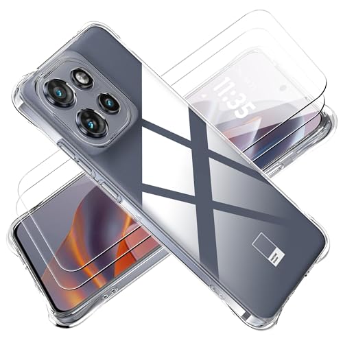 Tieeyivv Hülle für Motorola Moto Edge 50 Neo mit Panzerfolie Schutzfolie für Panzerglas Schutzglas Cover Stoßfest Schutzhülle, Soft TPU Transparent Handyhülle [Kamera Schutz] von Tieeyivv